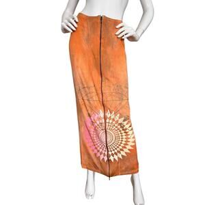 People of the Labyrinths Vintage Silk Maxi Skirt Hand Dyed Painted Zip 90s Small